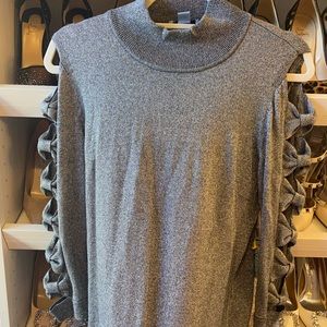 Silver shimmer cold shoulder bow knot cut sleeve sweater